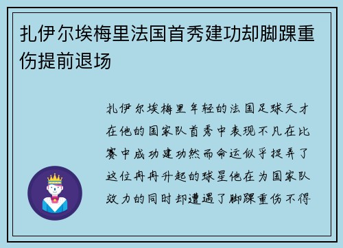 扎伊尔埃梅里法国首秀建功却脚踝重伤提前退场